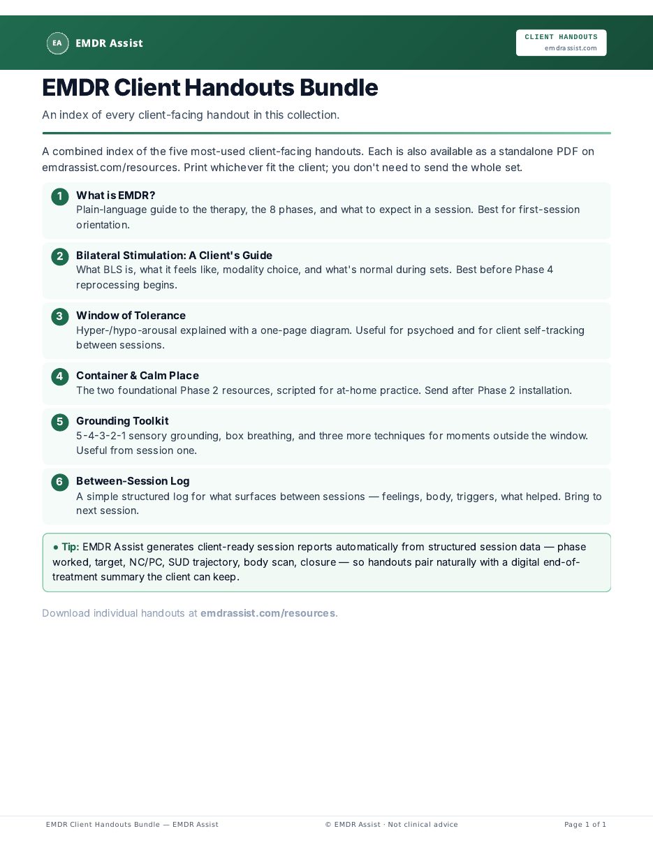EMDR Client Handouts Bundle — Free Printable PDF Pack