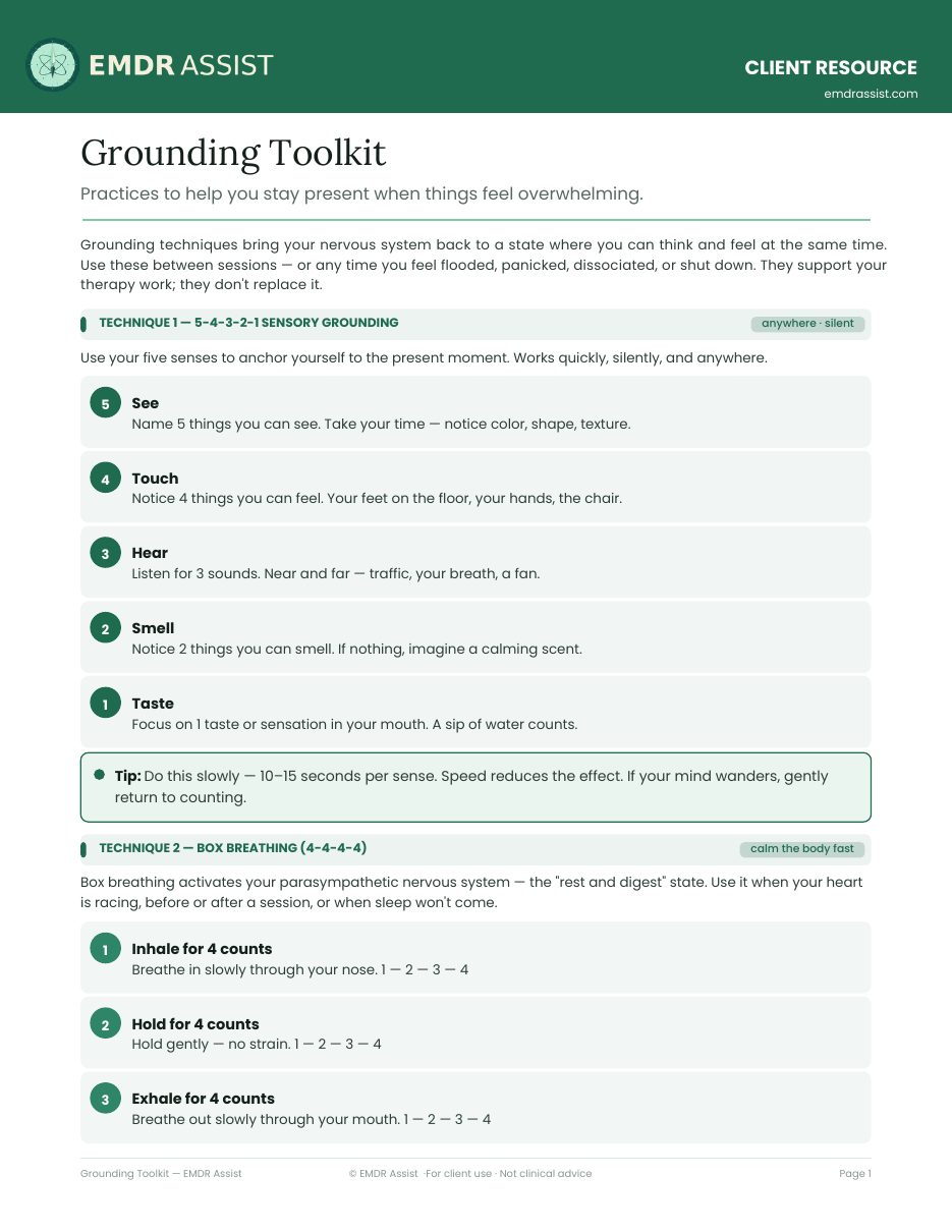 Container Exercise Grounding Grounding Toolkit PDF — 5-4-3-2-1, Box Breathing & More